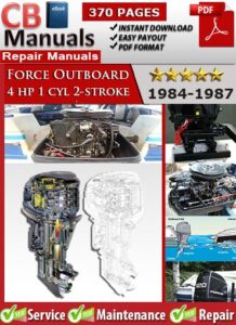 Force Outboard 4 HP 1984–1987 factory repair manual PDF download – Includes small engine service instructions, ignition and carburetor repair, wiring, and full maintenance for 1-cylinder 2-stroke motors.