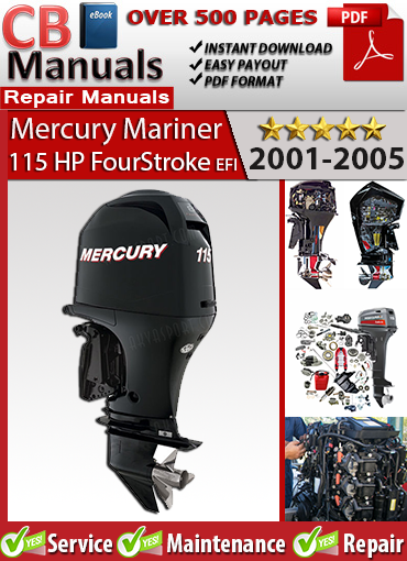 Mercury 115 HP 4-Stroke EFI Outboard 2001–2005 repair manual PDF – Includes EFI diagnostics, maintenance schedules, wiring diagrams, and complete service procedures.
