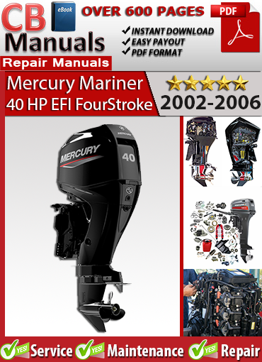 Mercury 40 HP EFI 4-Stroke Outboard 2002–2006 repair manual PDF – Complete EFI diagnostics, service procedures, and engine maintenance coverage.