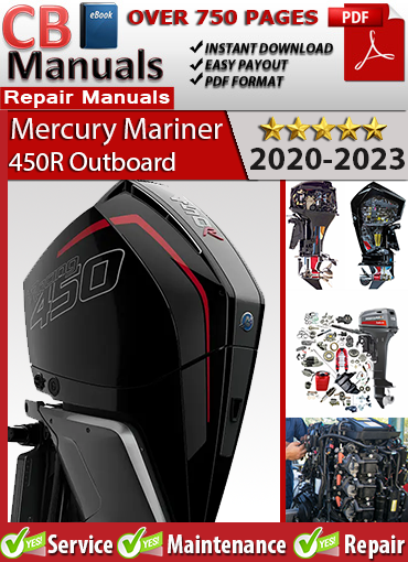 Mercury 450R Outboard 2020–2023 service manual PDF – Includes V8 Supercharged FourStroke repair instructions, DTS calibration, cooling system diagrams, and SmartCraft diagnostics.