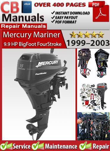 Mercury 9.9 HP Four Stroke Outboard 1999–2003 factory repair manual PDF – includes wiring diagrams, carb specs, engine maintenance, and troubleshooting.