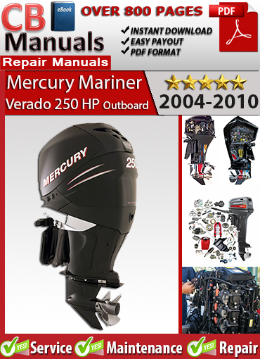 Mercury Verado 250 HP 2004–2010 repair manual PDF – Covers supercharged inline-6 outboard service, SmartCraft diagnostics, EFI system tuning, and complete factory maintenance.